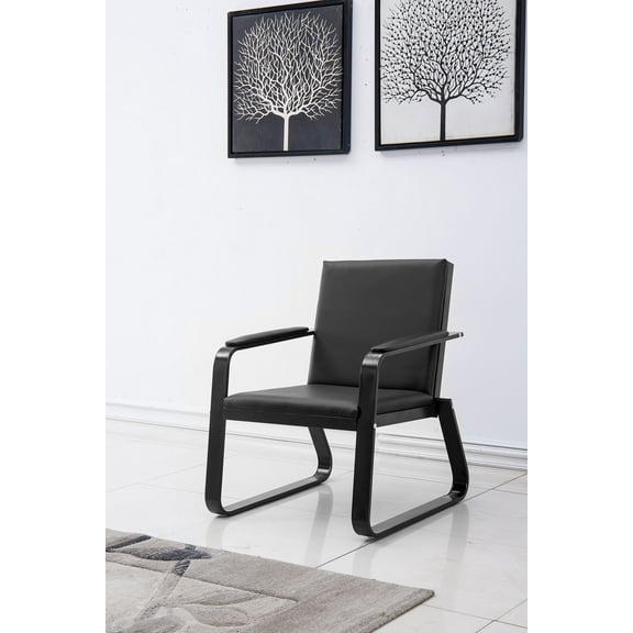 Walsport 1 Seat Classic Design Guest Sofa Waiting Room Bench Visitors Comfortable PVC Leather Chair for Airport Waiting Business Office Reception Room, Black