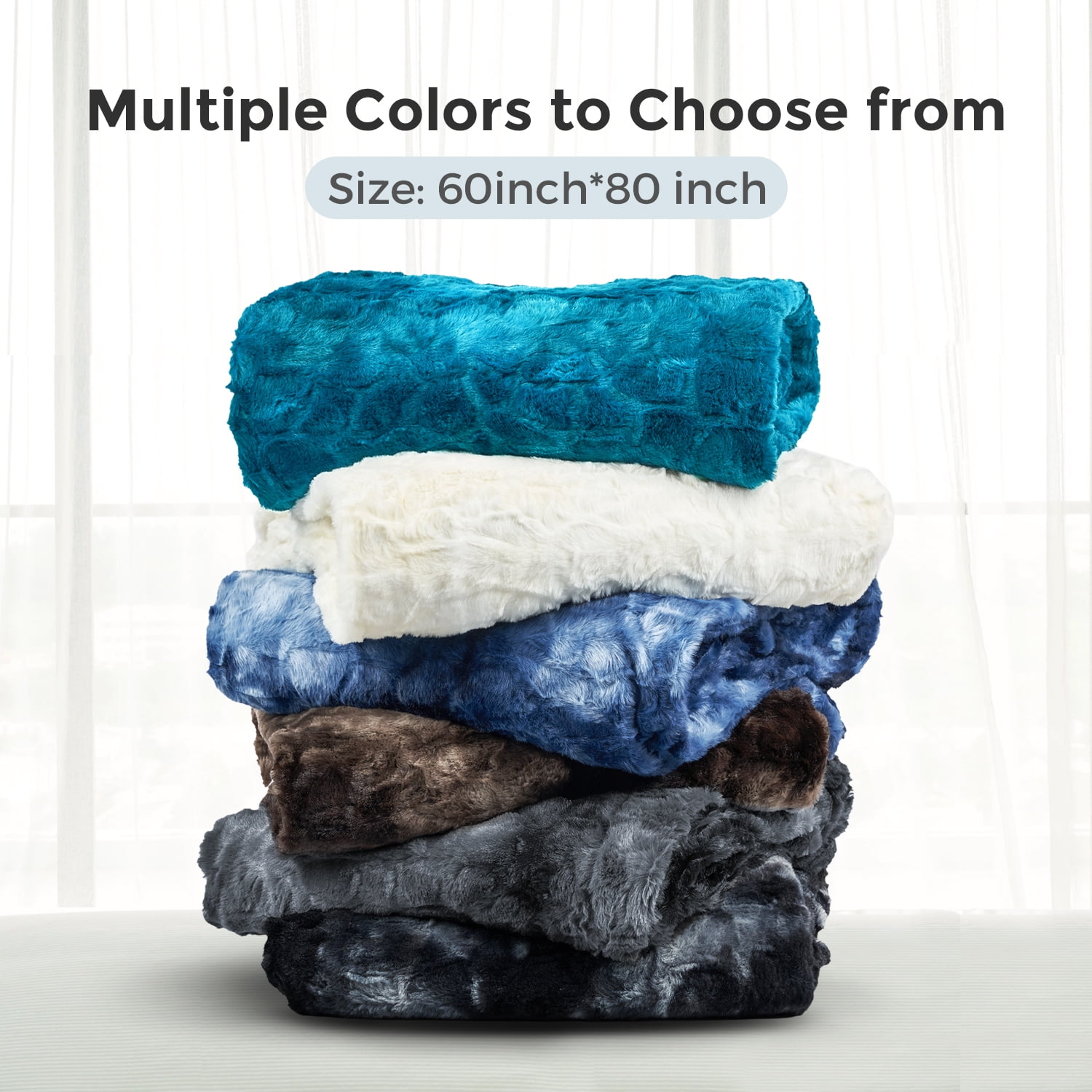 MOOFUN Faux Rabbit Fur Throw Blanket- 60x80 inches, Soft Fluffy Cozy Warm Fuzzy Machine Washable, Durable Blanket for Couch and Bed - Teal