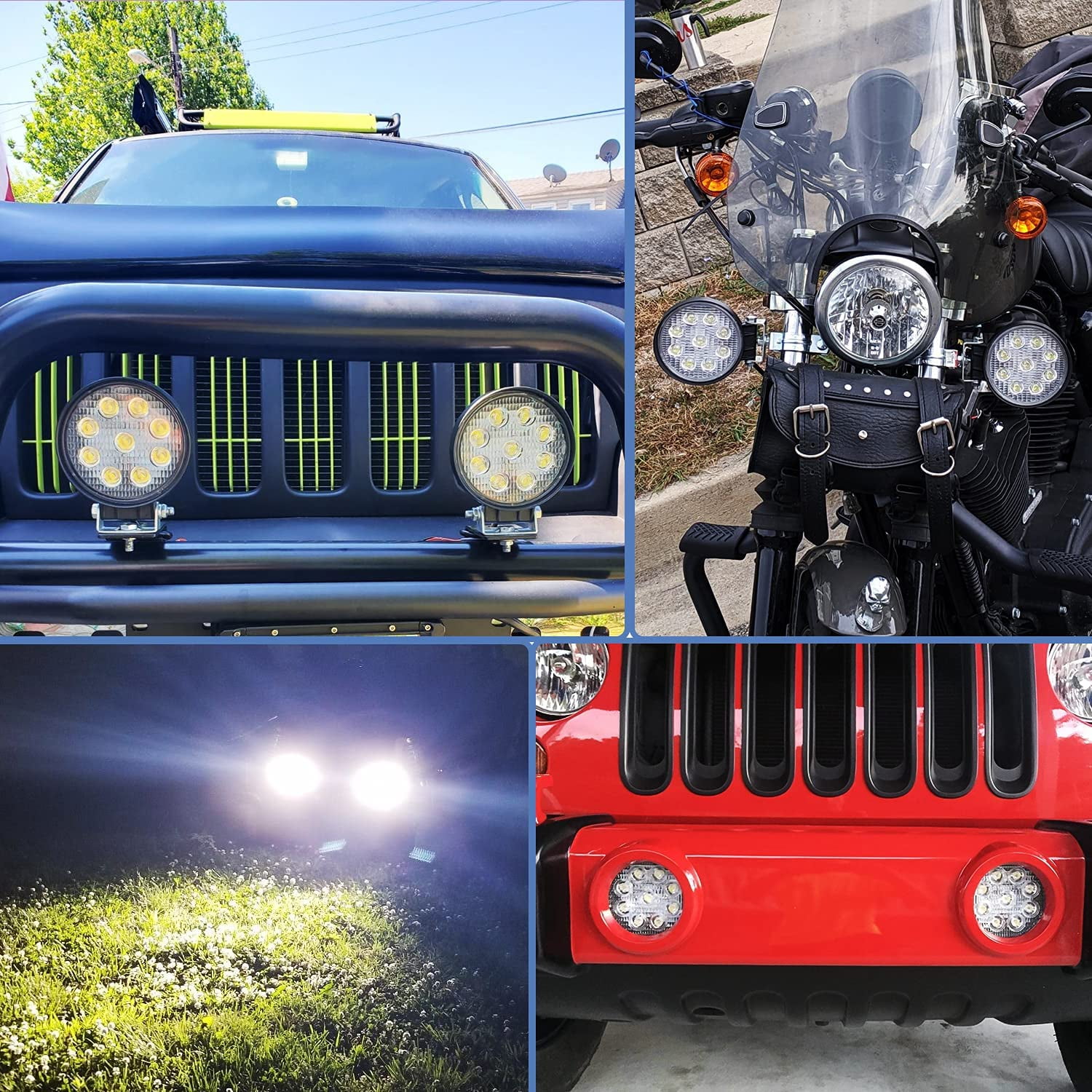 Nilight 2Pcs 27W Round Flood Driving Lamp Waterproof Jeep Off Road Fog Lights with Off Road Wiring Harness- 2 Leads