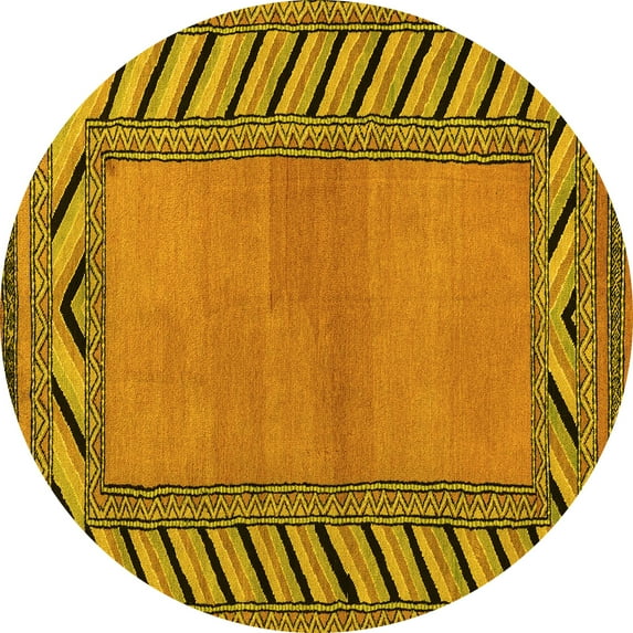 Ahgly Company Machine Washable Indoor Round Southwestern Yellow Country Area Rugs, 3' Round
