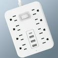 thumbnail image 2 of LOVEVER 12-in-1 Power Strip With 8 Outlets & 4 USB Ports (Type-C Included) | Wall-Mounted Multi Plug Extender For Home/Office/School | Overload & Surge Protection  110V/130V Flat Plug Sho, 2 of 5