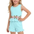 thumbnail image 2 of Amidoa Girls 2 Piece Outfits Summer Clothes Tank Top Sleeveless Solid Color Cute T-Shirt and Casual Shorts Kids Clothing Sets Sky Blue Size 6, 2 of 9