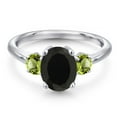 thumbnail image 3 of Gem Stone King 925 Sterling Silver Black Onyx and Green Peridot Engagement Ring for Women | 2.60 Cttw | Oval 9X7MM | Gemstone December Birthstone | Size 9, 3 of 6
