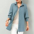 thumbnail image 6 of Olyvenn Oversized Button Down Shirts for Women Casual Long Sleeve Tunic Tops Loose Fit Work Blouses Lightweight Shirt Blue XXXL, 6 of 9