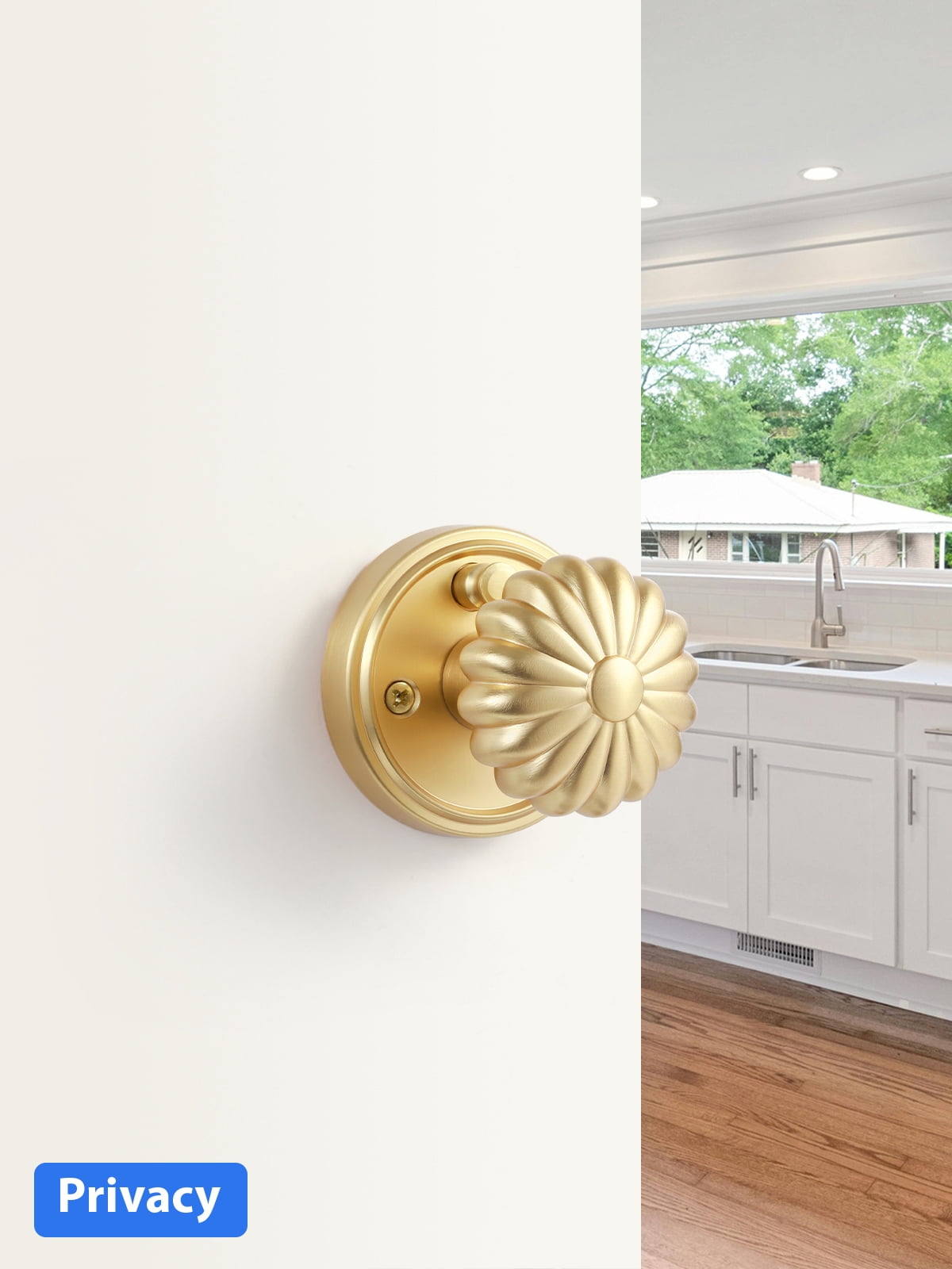 ACEEOCK Brushed Gold Privacy Door Knob, Interior Light Gold Door Handle Bedroom Bathroom Gold Door Knob, Aluminium Alloy Knob