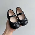 thumbnail image 2 of Kids Girls Black Faux Faux Leather Mary Jane Flats Non-Slip Rubber Sole Hook and Loop Closure with Bow Accent for Kids & Little Kid Dress Shoes,Size 11, 2 of 7