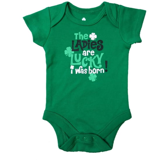 Infant Ladies Are Lucky St Patricks Day Single Clover Shamrock Baby Bodysuit
