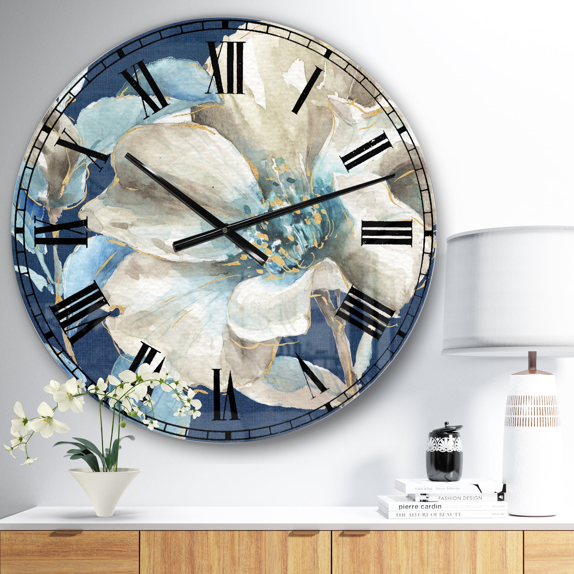 Designart 'Indigold Watercolor Flower I' Traditional Wall Clock