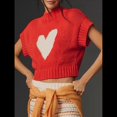 thumbnail image 3 of Suéter de Corta para Mujer, Chaleco, Cuello Alto, Suéteres Cortos, Casual, de Punto con Corazón y Dobladillo Acanalado, Camiseta Holgada Sin Mangas. Rojo S, 3 of 5