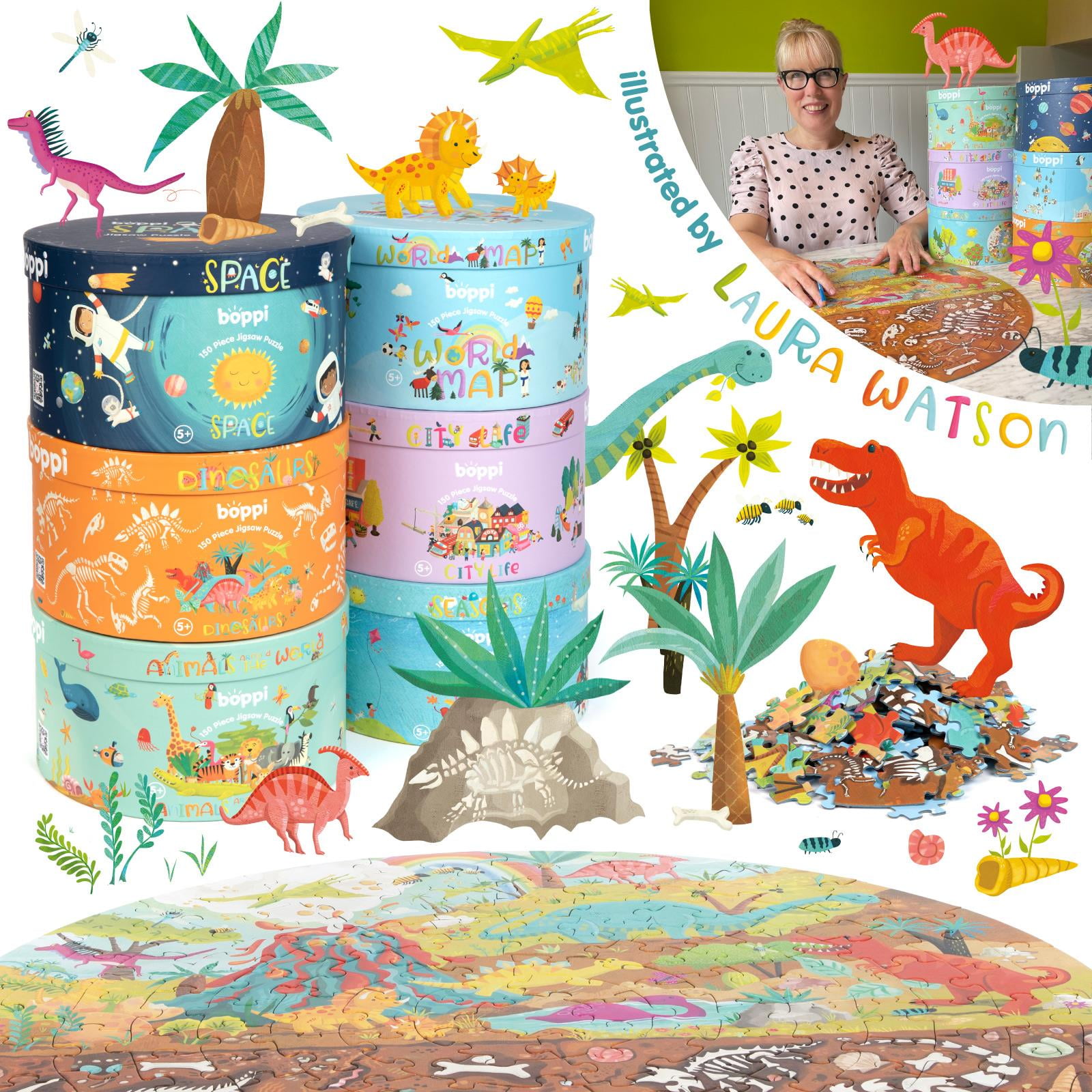 Children’s Jigsaw Puzzle by boppi – 150 Piece Dinosaurs Puzzle for Kids – Made with 100% Recycled Card
