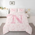 thumbnail image 2 of Erosebridal Girly Fairly Comforter Sets Queen Size, Romantic Initial N Comforters & Duvets, Kawaii Pink Bowknot, Reversible 3pcs, 2 of 7