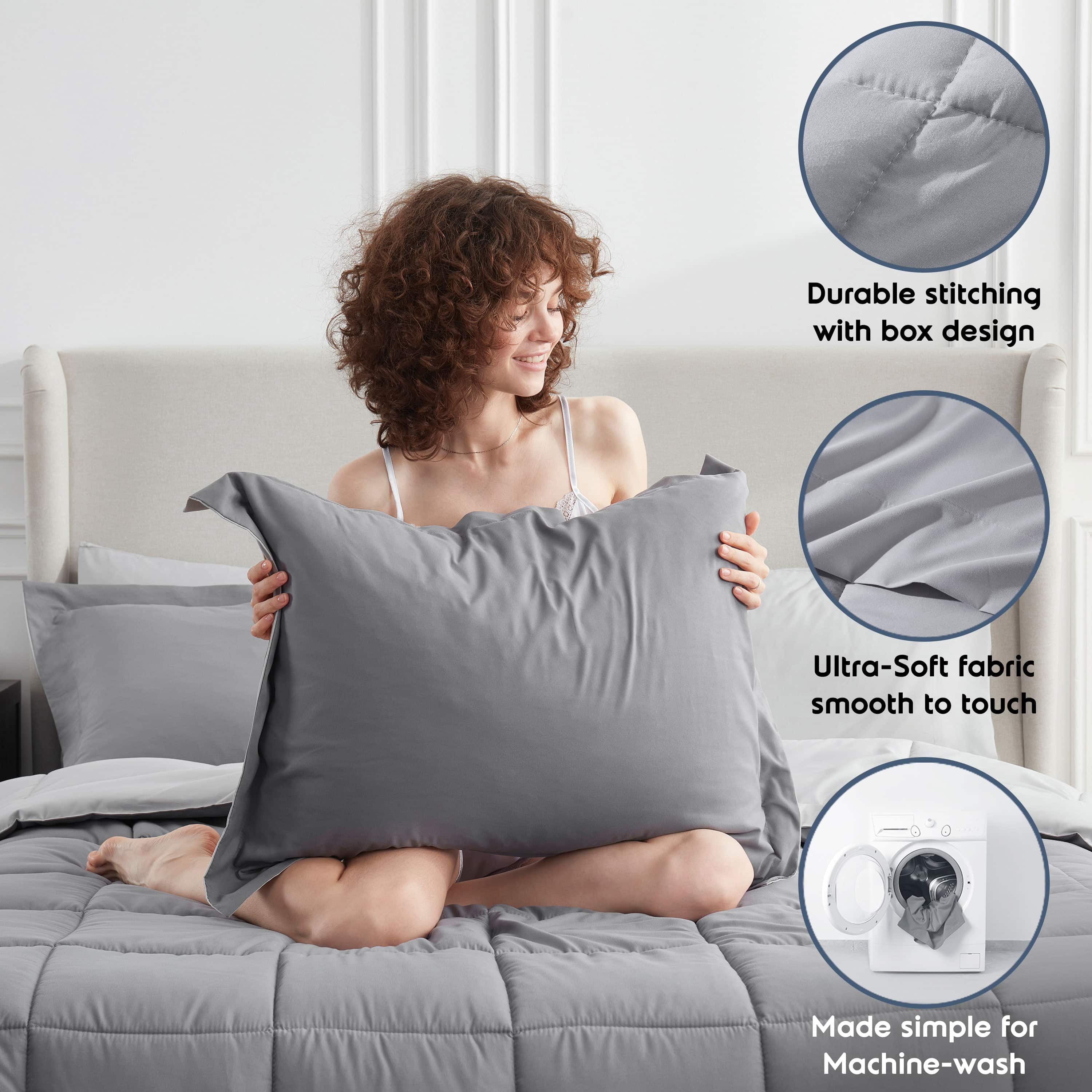 LammaLoe Queen Comforter Set, With Sheets, Reversible Bed In A Bag 7 Piece, Bedding Set, Grey
