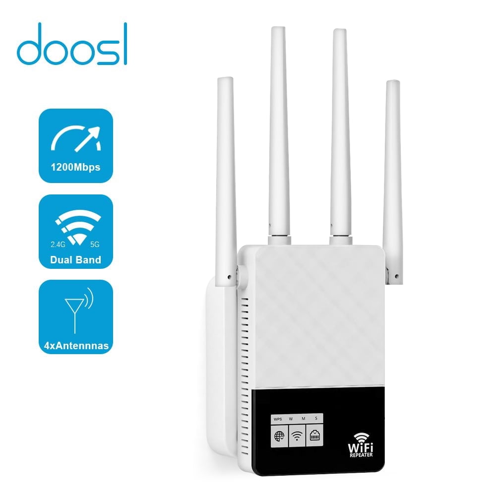 2.4 & 5GHz Dual Band Signal Booster WiFi Range Extender WiFi Extender 1200Mbps Internet Booster up to 3000sq.ft Support Repeater/Router/Access Point Mode 