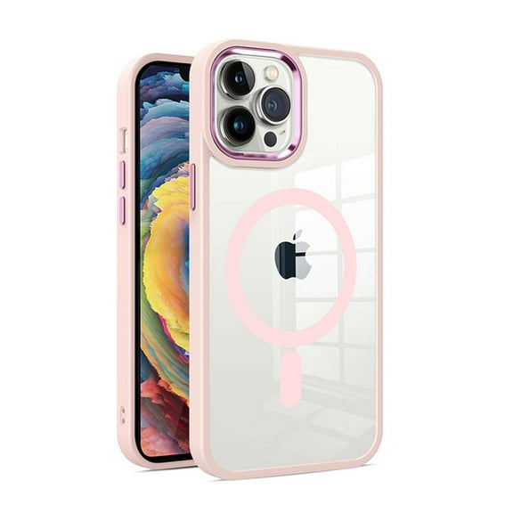 BEMZ Orbit Series (Compatible with MagSafe) Magnetic Protection Cover Case for iPhone 15 Pro Max - Light Pink / Clear