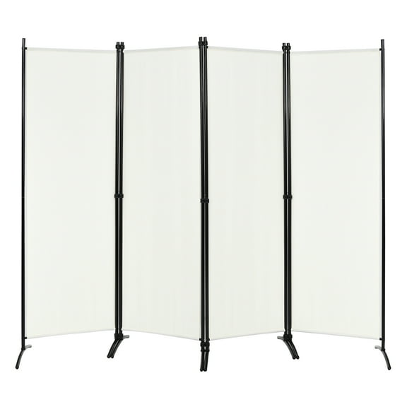 Costway 4-Panel 5.6ft Room Divider Folding Fabric Privacy Screen w/Steel Frame White