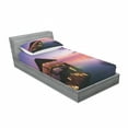 thumbnail image 3 of Tropical Bedding Set with Sheet & Covers, Arbor on Sea at Dramatic Night Paradise Maldives Sky Exquisite Coast View Art Print, Printed Bedroom Decor 2 Shams, 4 Sizes, Purple, by Ambesonne, 3 of 3