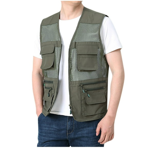 Men's Multi-Pocket Cargo Vest Lightweight Casual Full Zip Tank Coat for Outdoor Work, Fishing, Travel & Photography