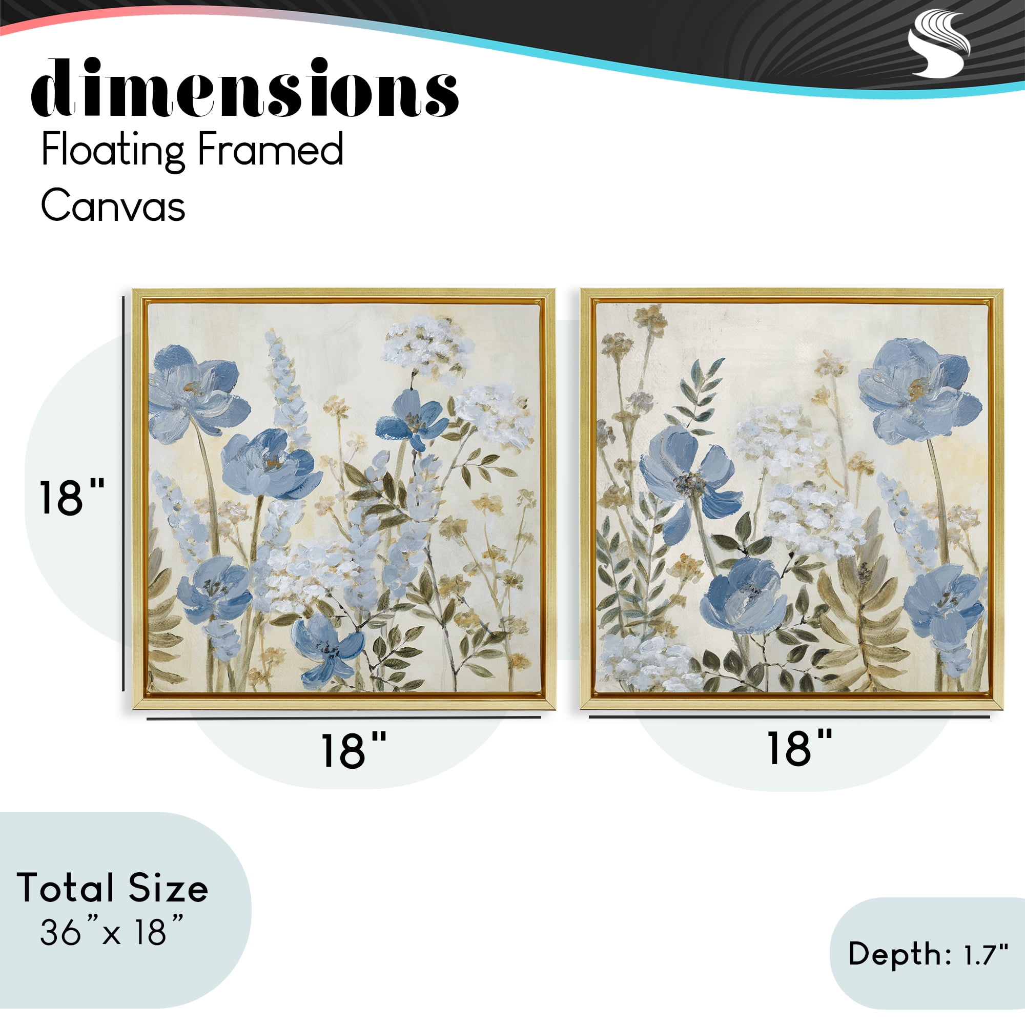 Stupell Industries Blue Peaceful Garden 2 Piece Gold Framed Floater Canvas Set, design by Lanie Loreth