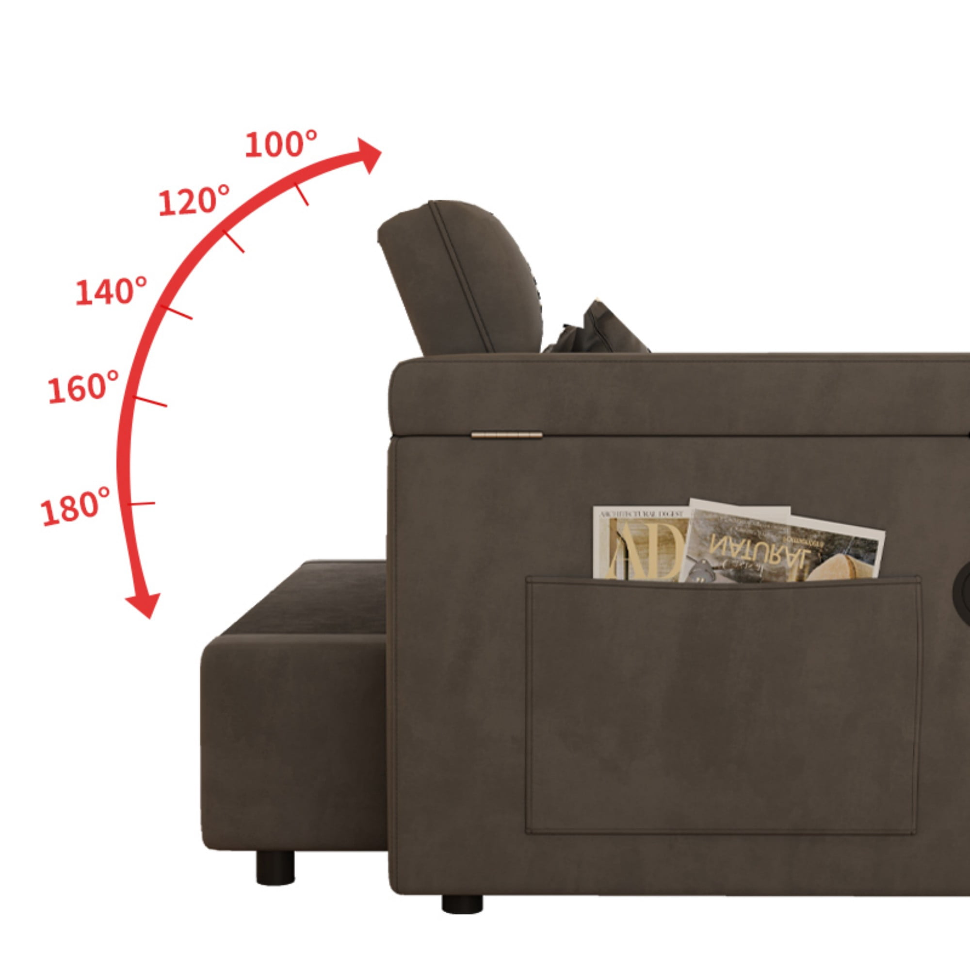 Gewnee 65" Foldable Sofa Bed with Table Board & USB,5-Level Adjustable Backrest & Pillow & Storage Armrests,Space-Saving for Living Room,Apartment,Office.Dark Grey