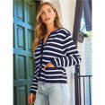 thumbnail image 6 of Women's Lightweights Button Down Long Sleeve Casual Crew Neck Soft Knit Cardigan Sweater Tops Navy Blue & White XL, 6 of 9