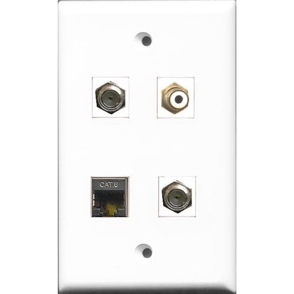 RiteAV 1 Port RCA White 2 Port Coax Cable TV- F-Type and 1 Port Shielded Cat6 Ethernet Wall Plate