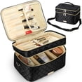 thumbnail image 2 of Kojooin Makeup Bag Large Makeup Case for Women, Fashion Organizer for Brushes Double Layer with Strap Cosmetic Bags for Daily Use & Travel, Black, 2 of 7