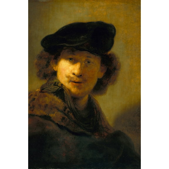 24x36 gallery poster, Rembrandt Self-Portrait with Velvet Beret and Furred Mantle 1634