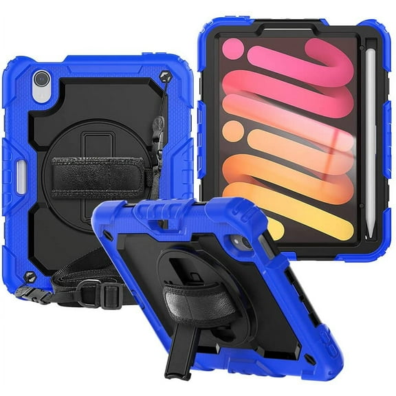 Timoom Case for iPad Mini 6 2021 8.3 inch with Screen Protector Pencil Holder 360 Stand Hand Strap Kids Shockproof Heavy Duty Rugged Cover for iPad Mini 6th Generation,Blue