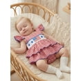 thumbnail image 4 of Cenuakty Newborn 0-18M Girls Independence Day Romper Dress Flying Sleeve Square Neck Star Flag Embroidery Plaid Bodysuit, 4 of 9