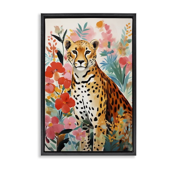 Stupell Industries Eclectic Floral Adorned Leopard Black Floating Frame Canvas Art, 17 x 25, by RB