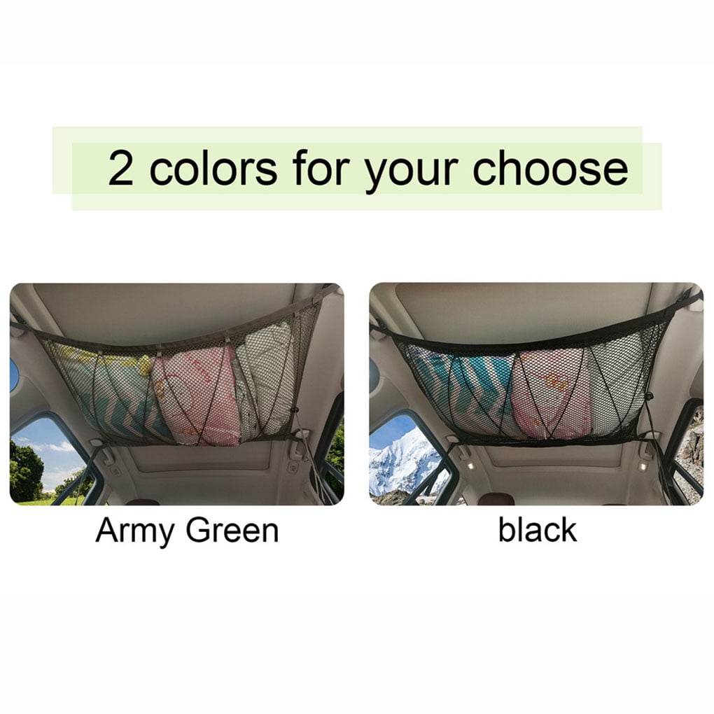 Chowcencen Car Ceiling Mesh Bag Storage Net Pouch Drawstring Organizer Netting for Vehicle Roof khaki