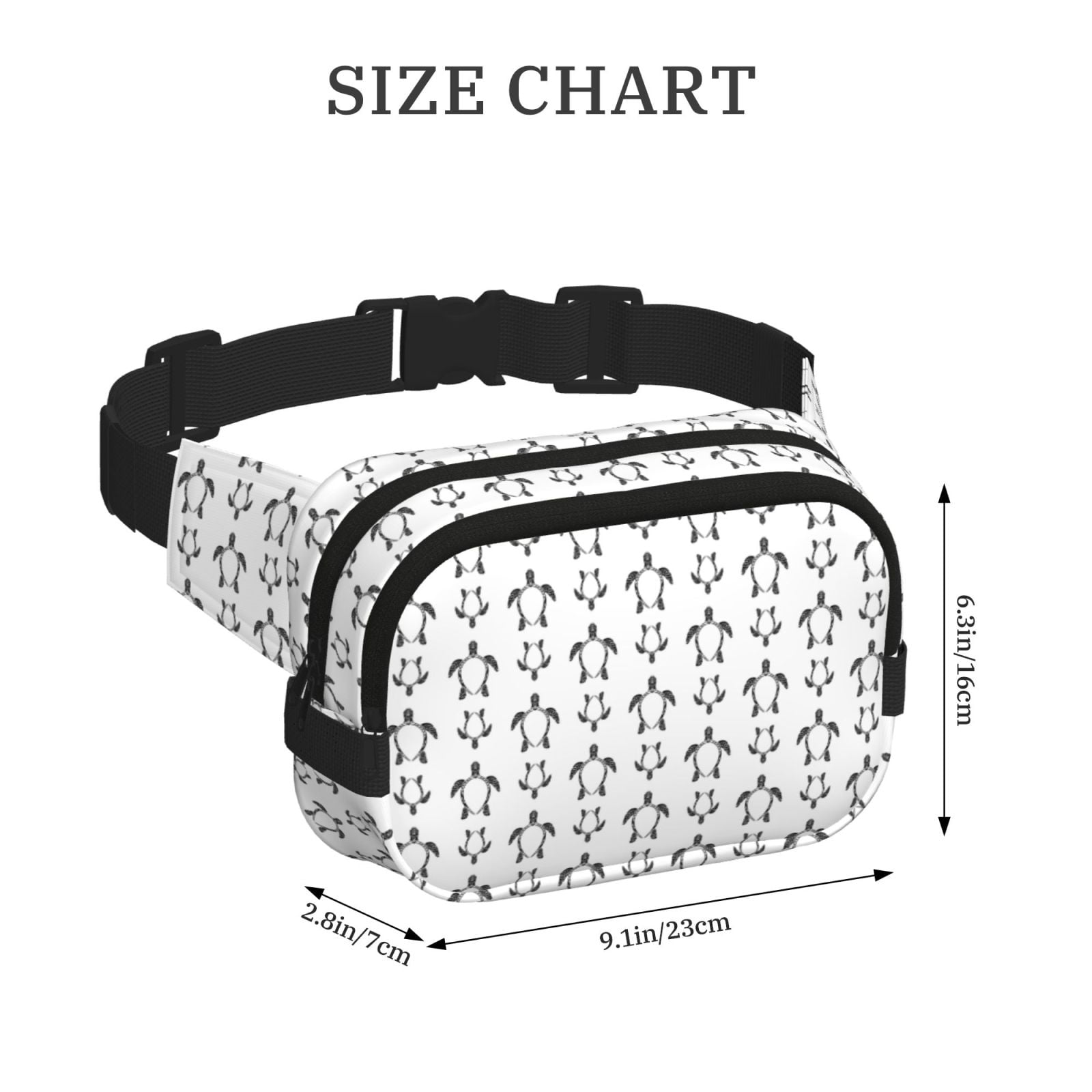Picia Hand Drawn Turtle Print Square Double-Layer Waist Bag Mini Adjustable Waist Belt Bag Exercise Running Travel Hiking
