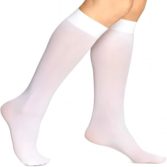 TELOLY Women's Sheer Knee High Stockings, 20 Denier White Hosiery with Spandex, Stretchy Dress Socks for Office and Formal Wear