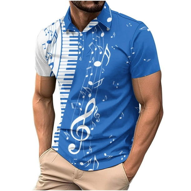 Camisas de Manga Larga para Hombres Impresos Girar Hacia Abajo Botones de Cuello Lateral Dividido, Casual Blusa de Manga Corta