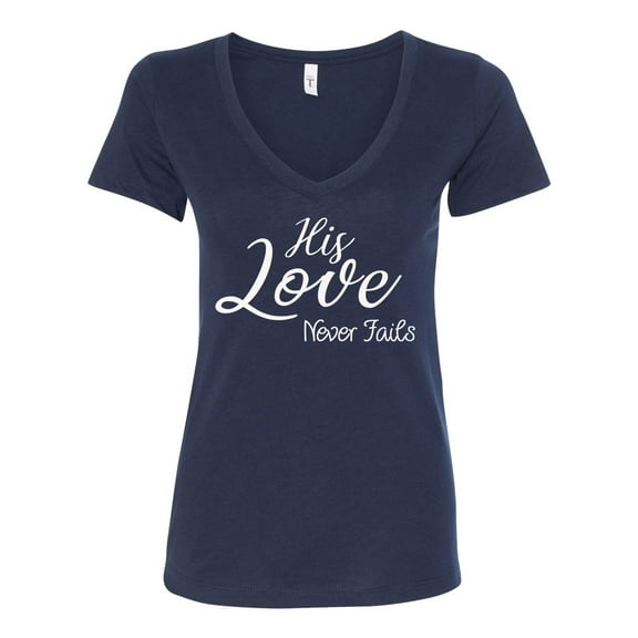TSC His Love Never Fails Next Level Ladies V Neck Short Sleeve T-shirt-Midnight Navy-small