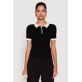 thumbnail image 2 of Women's Contrast Trim Cable Knit Sweater Polo, 2 of 5