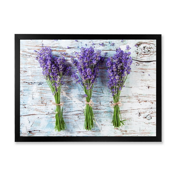 Designart 'Fresh Lavender Bouquets On Wood' Farmhouse Framed Art Print