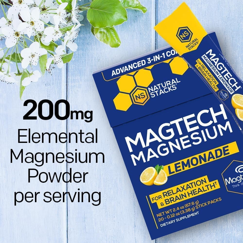 Natural Stacks MagTech, Magnesium Drink Mix, Lemonade, 20 Stick Packs, 0.11 oz (3.23 g) Each