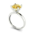 thumbnail image 2 of 3ct Round Cut Yellow Moissanite 18k White Gold Engraving Statement Bridal Wedding Solitaire Designer Ring Size 5.5, 2 of 5