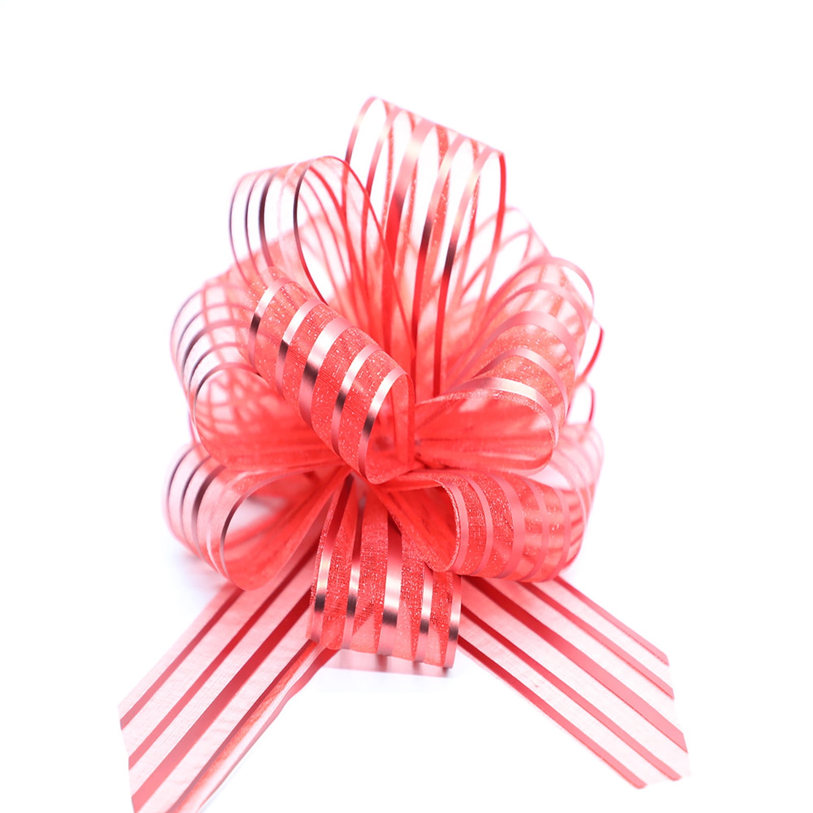 Farfi 10 Pcs/Set Pull Bows Fade Resistant Stripe Hand-drawn Easy to Shape  Durable Party Decoration Wide Applications Smooth Surface Flower Shape Pull  Flower Ribbons Gift Wrapping Supplies (Red) 