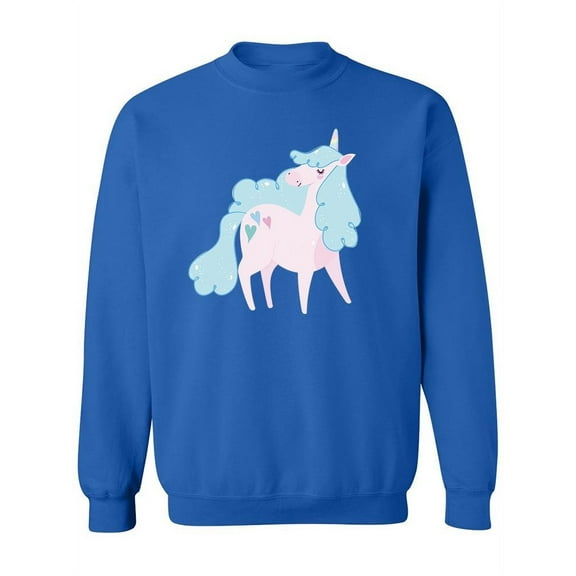 Long Blue Pastel Mane Unicorn Sweatshirt Women -Image by Shutterstock, Female Large