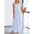 thumbnail image 4 of Light Blue Gingham Square Neck A-Line Maxi Sundress With Thin Straps And Side Pockets, 4 of 5