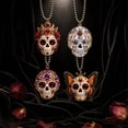 thumbnail image 5 of 4 Pcs Day of the Dead Sugar Skull Hanging Ornaments 3.15 Inch Acrylic Decoration with Bead Chains Halloween and Dia de los Muertos Decor for Door and Tree, 5 of 6