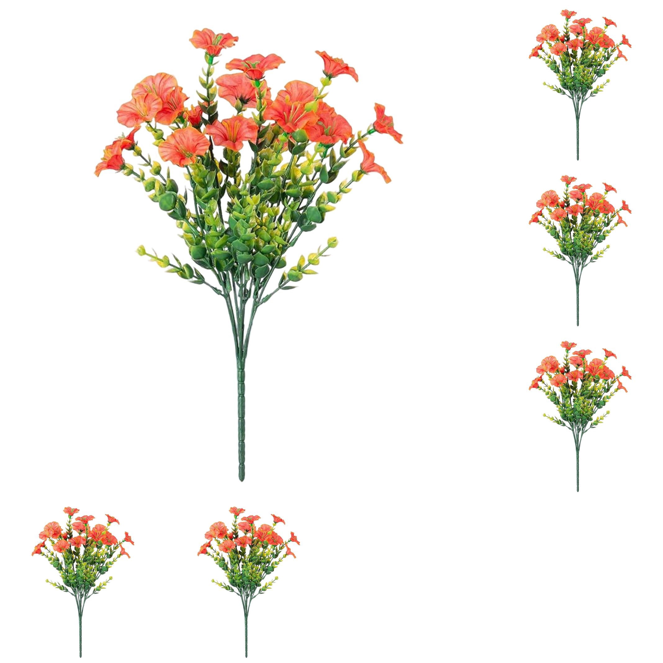 Artificial Morning Glory Flowers, Uv Resistant Outdoor Fake Plants, Colorful Mix Faux Vines for Porch Patio Home Planter Spring Summer Decoration, 6 Artificial Morning Glory Bouquet