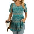 thumbnail image 2 of JuneFish Women's Summer Short Sleeve Tunic Tops Pleated Casual V-Neck Blouse, 2 of 5