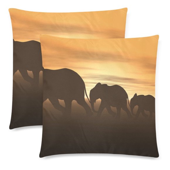YUSDECOR Elephants Grow Animal Pillowcase Pillow Protector Cushion Cover 18x18 inch,Set of 2