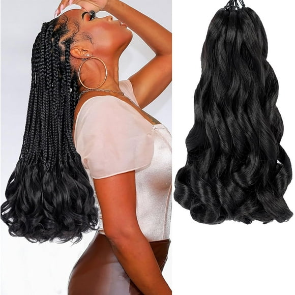 SHILIU-8 Packs French Curly Braiding Hair Black French Curl Braiding Hair 18 Inch Pre Stretched Bouncy Loose Wavy Braiding Hair Synthetic Curly Braids Short Hair Extensions for Women (18 Inch, 1B#)