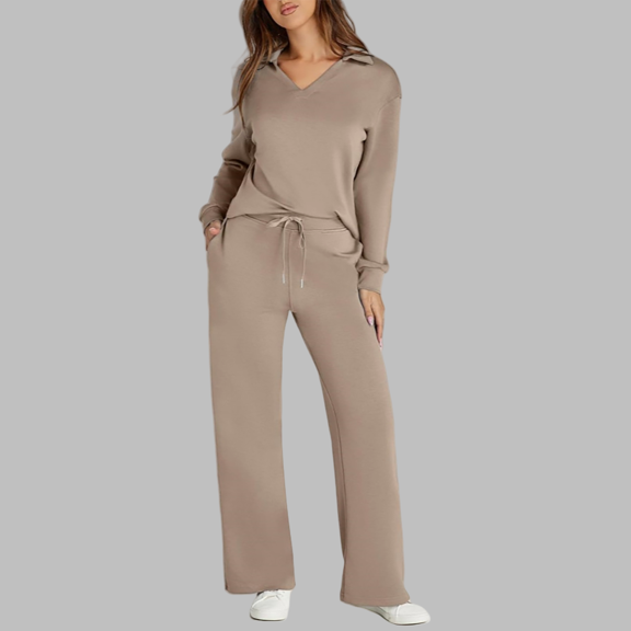 Pyhlmscde Women's V Neck Long Sleeve Top 2 Piece Set, Women Fall Clothes, Sweatsuits for Women, Fall Outfits for Women