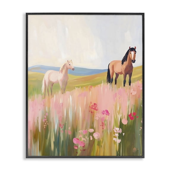 Stupell Industries Wild Horses in Pink Meadow Black Framed Giclee Art, design by The Prints Vibe