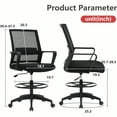 thumbnail image 3 of Drafting Chair Tall Office Chair Adjustable Swivel Rolling Mesh Height With Lumbar Support Arms Footrest Mid Back For Adults Standing Desk Drafting Stool Black, 3 of 8